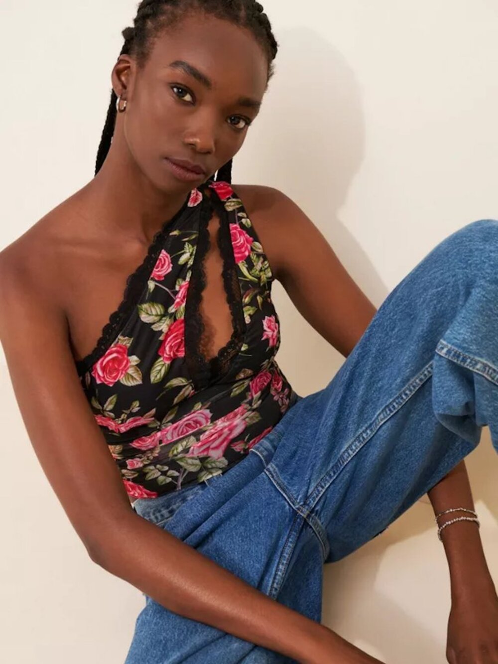 NWT AFRM Delany One-Shoulder Mesh Top Wallpaper Rose - Size XXS